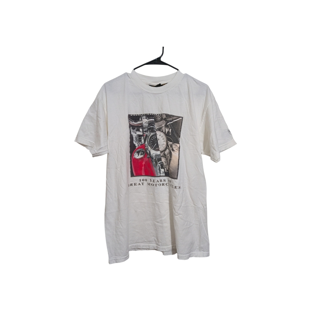 Harley-Davidson White Tee with Red Motorcycle Graphic